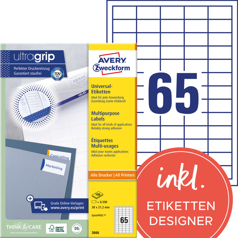 Etiquettes universelles AVERY® 65